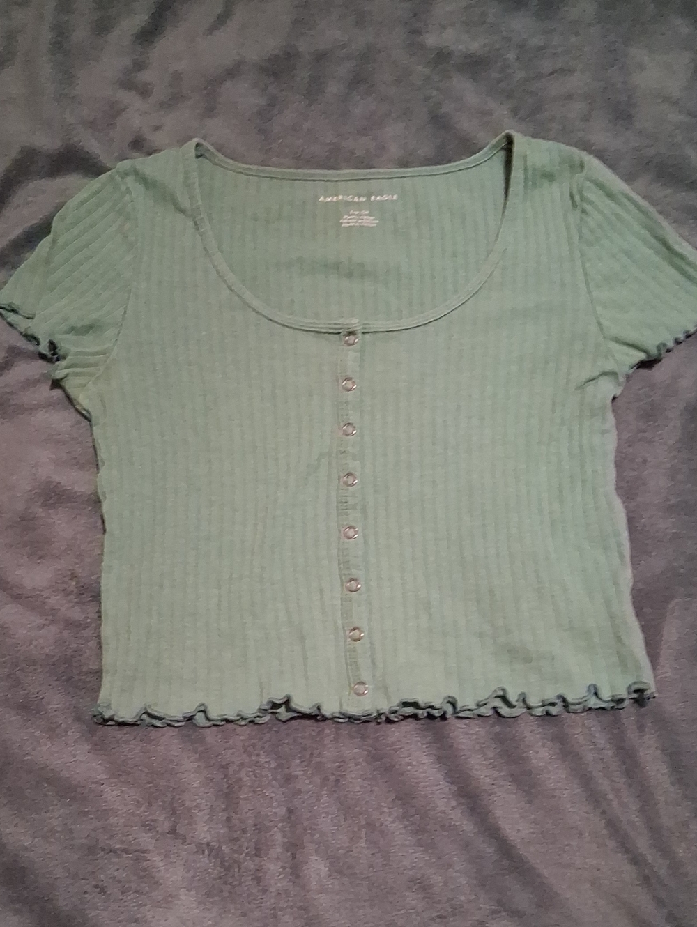 American Eagle Outfitters Sage Green Ribbed Button Crop Top
